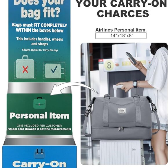 Travel Duffel Bag, 18x14x8 Inches Travel Bag Spirit with Shoes Compartment, Week - Picture 2 of 6